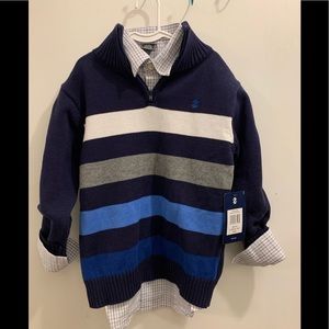 IZOD Boys Two piece Sweater Button Down Shirt Set Size 8 Nee with Tags Navy Blue